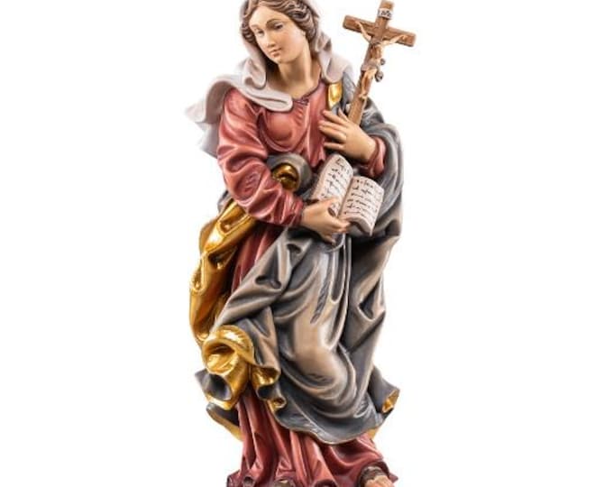 Sculpture of Saint Catherine by Fieschi Adorno from Genoa, carved in Valgardena wood, hand-decorated, artisanal Italian production.