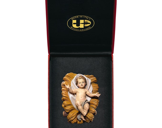 Statue of the Child Jesus with deluxe case carved in valgardena wood and hand-decorated with Italian handicraft production