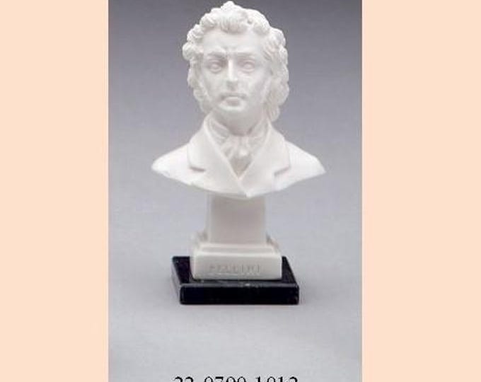 Vincenzo Bellini bust sculpture cm 11 (4.33 inches) in alabaster powder, marble base, handcrafted, made in Italy