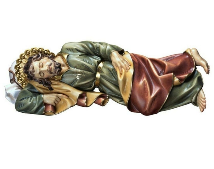 Statue of St. Joseph sleeping carved in Valgardena wood and hand decorated, Italian artisan production