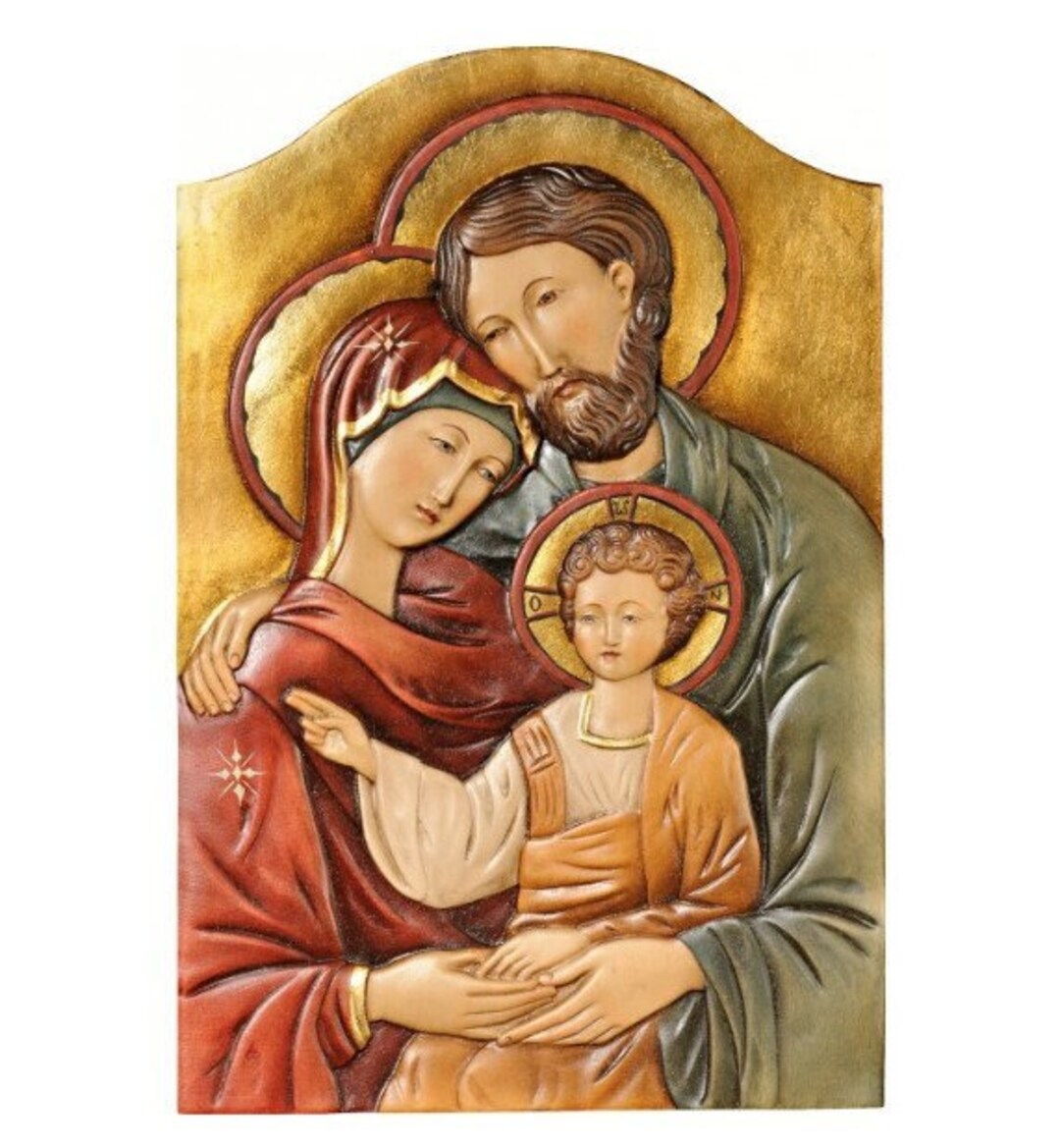 Byzantine Holy Family Icon Carved in Valgardena Wood and Hand-decorated ...