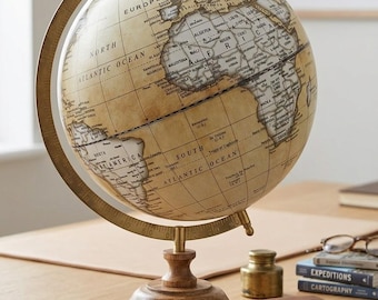 World Map, Globe with wooden base, height 41 cm (16.14 inch) diameter 25 cm (9.84 inch), handcrafted, made in Italy