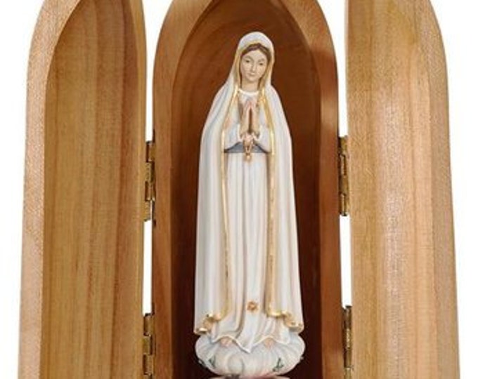 Statue of Our Lady of Fatima with niche, carved in valgardena wood decorated by hand of Italian production