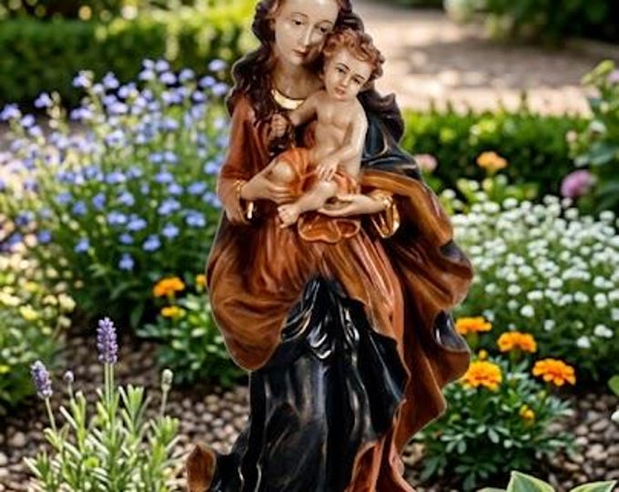 Statue of the Madonna with child 44 cm (17.32 inches) made of resin, hand decorated, artisanal production