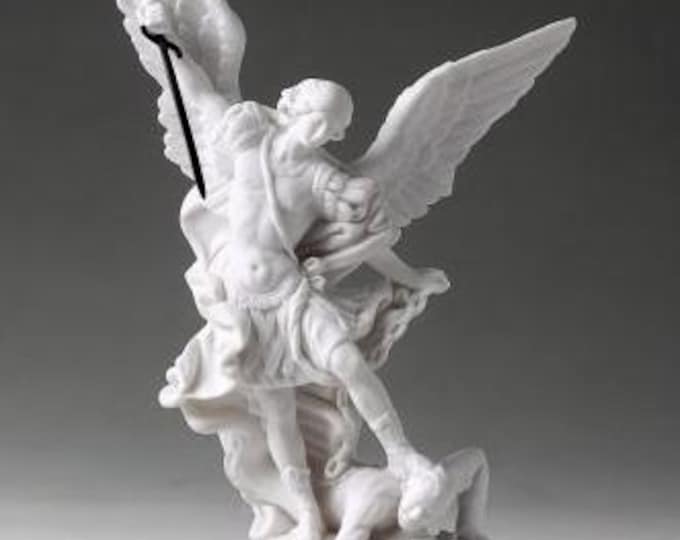 Statue of Saint Michael the Archangel cm 31 (12.20 inches) in alabaster powder, marble base, handcrafted, made in Italy