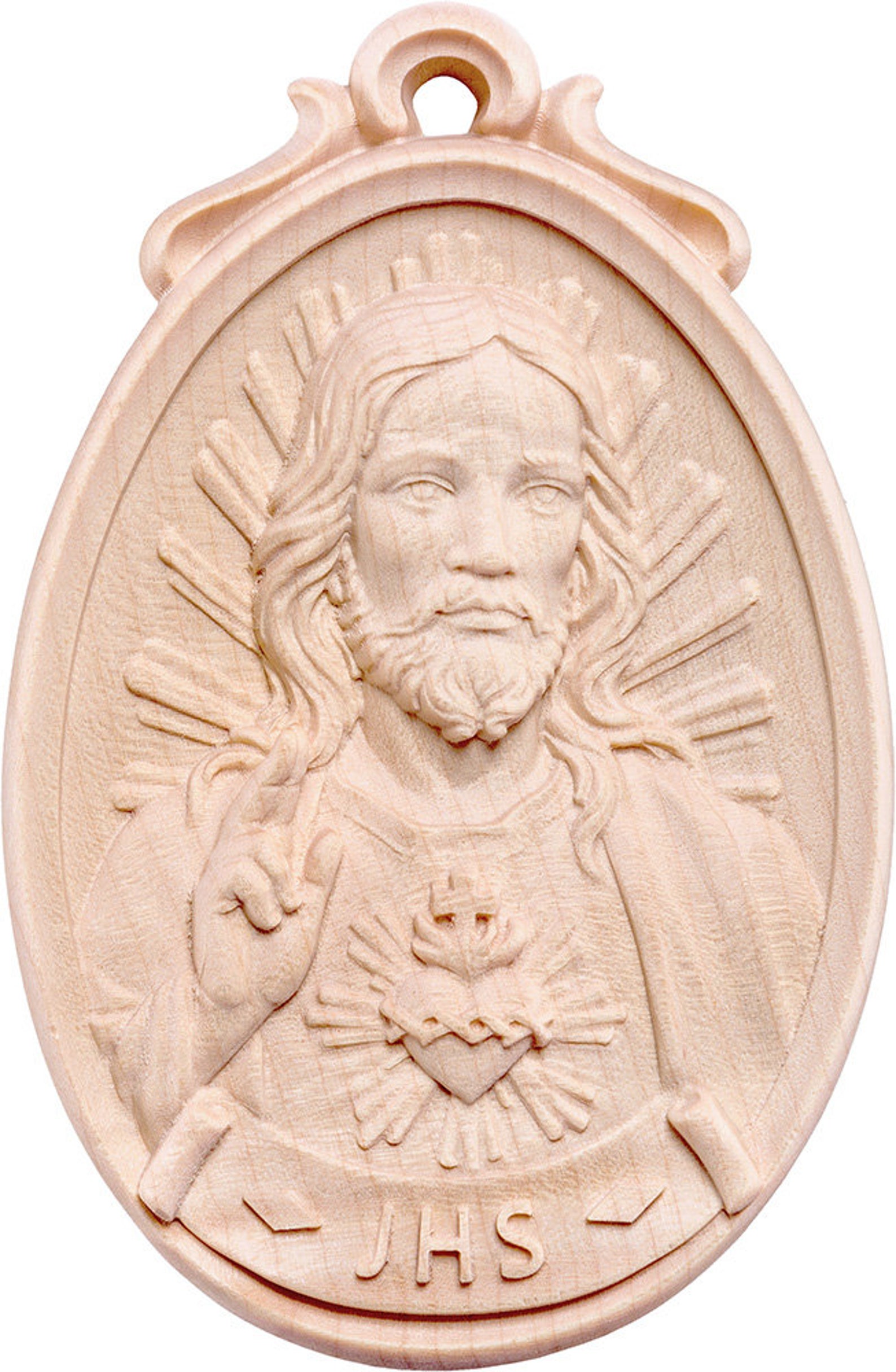 Medal of the Sacred Heart of Jesus Carved in Wood From Valgardena and ...