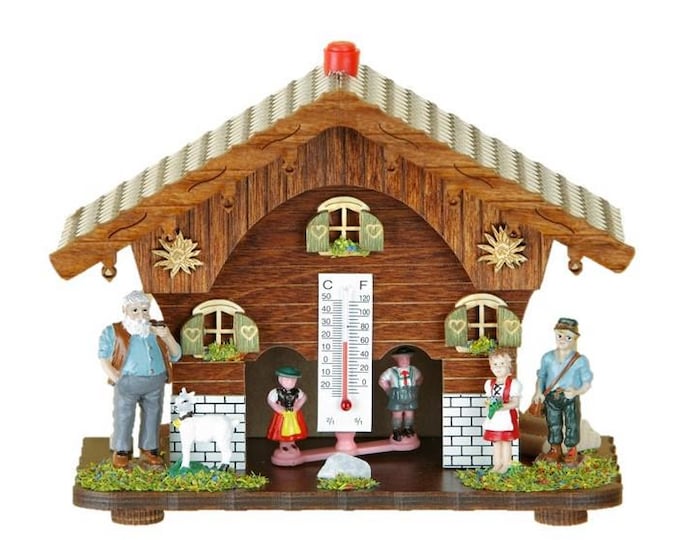 Alpine timepiece house Heidi model, wooden sculpture from Val Gardena 12 cm (4.72 inch) handcrafted in Italy