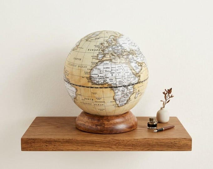 World Map, Globe with detachable wooden base, height 17 cm (6.69 inch) diameter 15 cm (5.90 inch), handcrafted, made in Italy