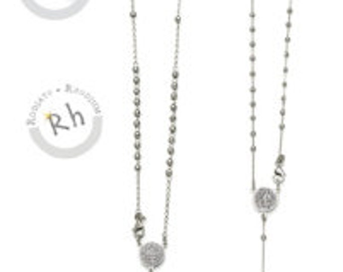 Rosary necklace of St. Benedict of Norcia in silver 925 rhodium-plated with hook of Italian craftsmanship