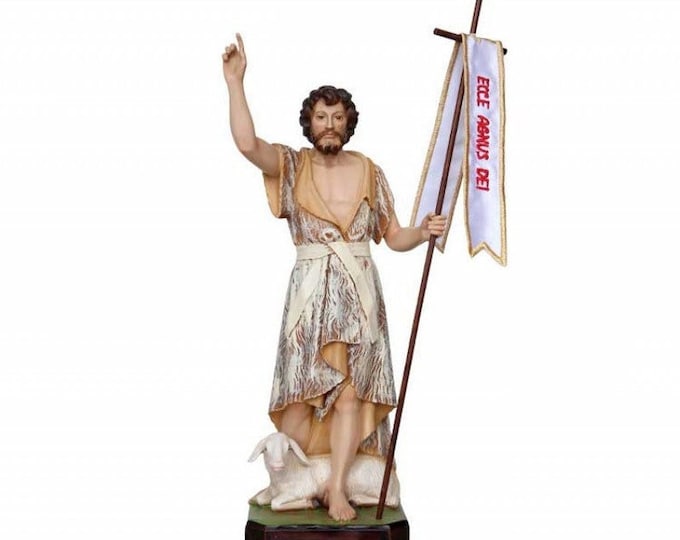 Statue of St. John the Baptist cm 31 (12.20 inches) in marble resin hand decorated, Italian artisan production