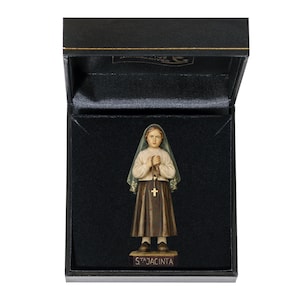 Statue of Saint Jacinta Marto with deluxe case carved in Val Gardena wood and hand decorated of Italian artisan production