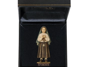 Statue of Saint Jacinta Marto with deluxe case carved in Val Gardena wood and hand decorated of Italian artisan production