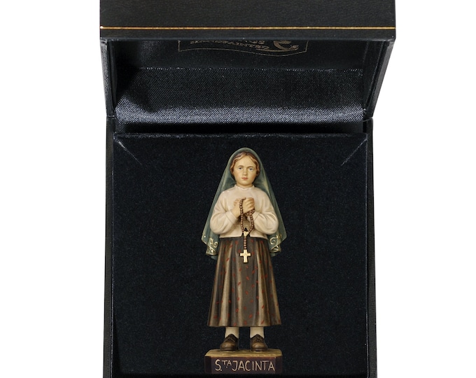 Statue of Saint Jacinta Marto with deluxe case carved in Val Gardena wood and hand decorated of Italian artisan production
