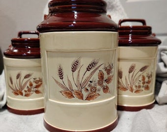 Excellent Condition Sears, Roebuck and Company Harvest Wheat, Ceramic Canister, Flour or Sugar Containers