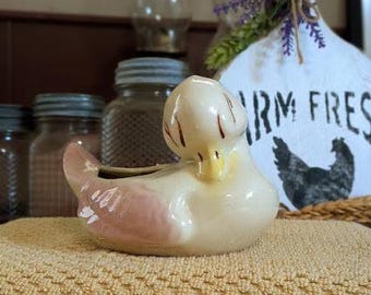 Vintage Ceramic Duck Figurine Planter: Hand-Painted Trinket Dish