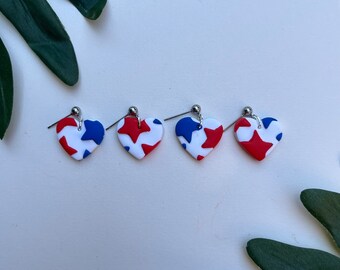 Star Heart Earrings | Fourth of July | Polymer Clay Earrings | Handmade Earrings