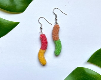 Gummy Worm Earrings | Nostalgic Foods Collection | Handmade Clay Earrings