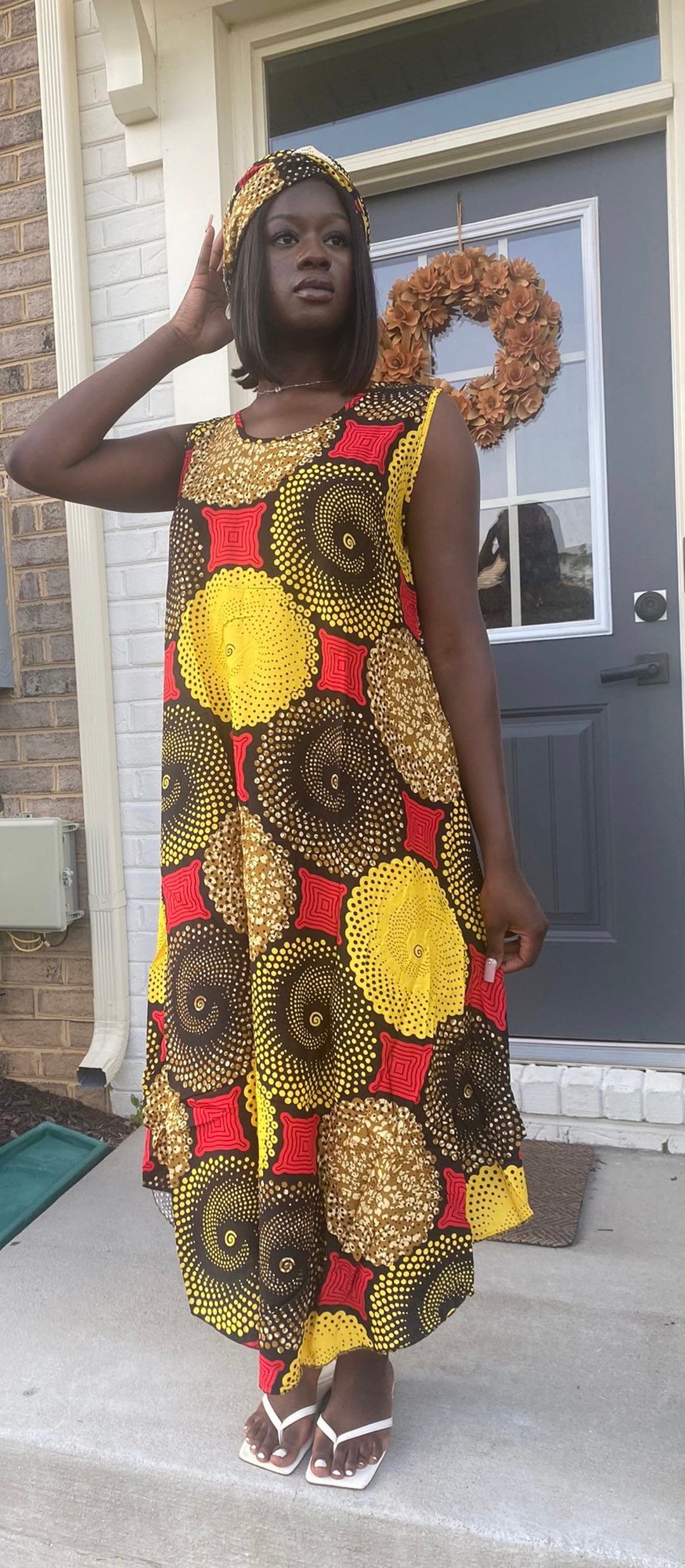 Longue robe pagne avec foulard online