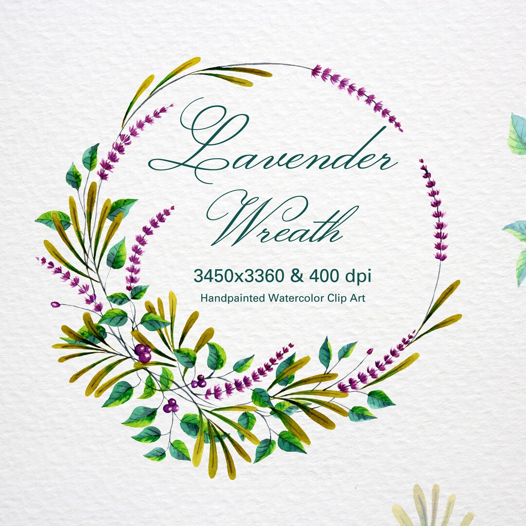 Watercolor Lavender Wreath Clipart PNG Vector Digital Clip Art Download ...