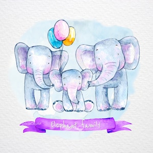 Watercolor little cute elephant family clipart, Greeting, kid, baby shower, baby-born, Cute cards, Blue elephant, Digital papers set png