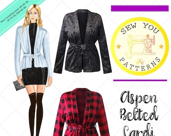 Women's Belted Cardi | Tie-up Cardi| Aspen Cardi PDF Sewing Pattern | PDF printable sewing pattern | Instant Download| Casual cardi patterns