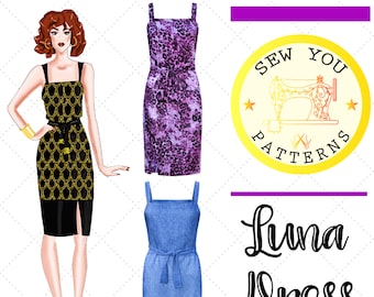 Women's Midi Dress| Luna PDF sewing pattern | PDF printable sewing pattern | Instant Download| Dress sewing patterns | Day & Night Wear.