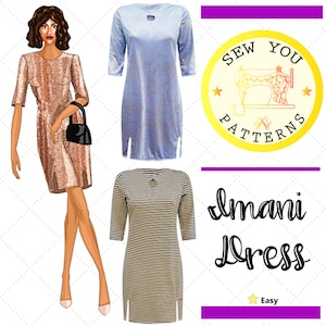 Women&#39;s Casual Day Dress| Imani PDF sewing pattern | PDF printable sewing pattern | Instant Download| Digital dress sewing patterns