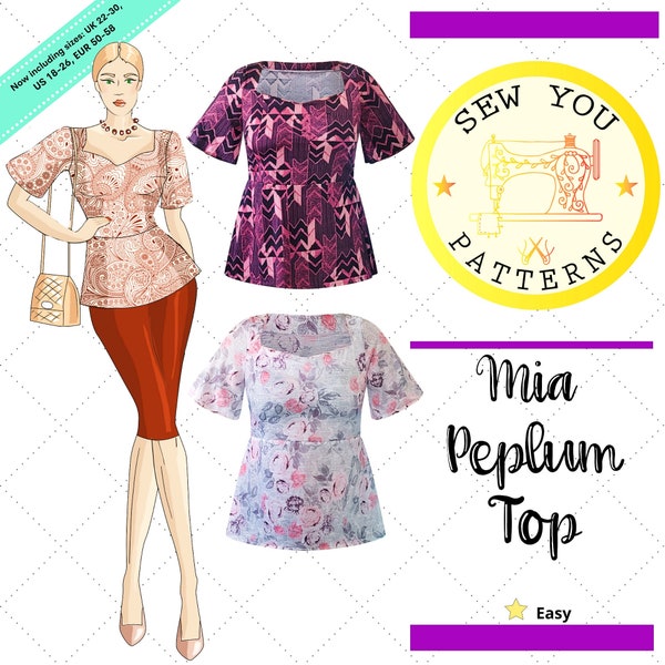 Women's Peplum Top| Mia Peplum Top PDF Sewing Pattern | PDF printable sewing pattern | Instant Download| Sweetheart peplum tops patterns