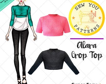 Crop Top Sewing Pattern PDF | Long & Short Sleeve | Stretch Fabric | Beginner Friendly | Easy Crop Top Sewing Pattern  | Clean, Modern Style