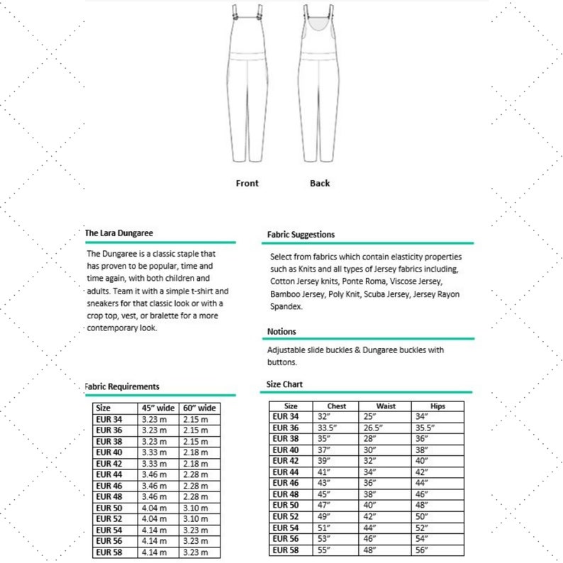 Women's Dungarees | Overalls| Lara Dungaree PDF Sewing Pattern | PDF ...