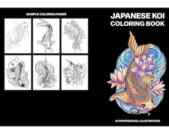 25 afdrukbare Japanse Koi kleurplaten, vis kleurplaten, volwassen kleurboek, leuke kleuractiviteiten, afstandsonderwijs pagina's
