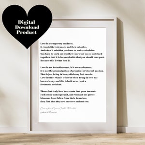 Mandolina del capitán Corelli, cita de Louis de Bernieres, impresión de boda, digital, regalo de aniversario en papel, lectura de boda, ideas de lectura de ceremonia