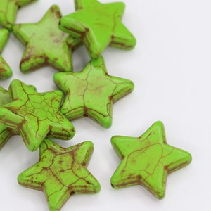 Turquoise Howlite Star Beads, Gemstone Beads, Synthetical Turquoise, Star, Lime Green 25mm Star Shaped Howlite Beads.ON SALE 30% OFF