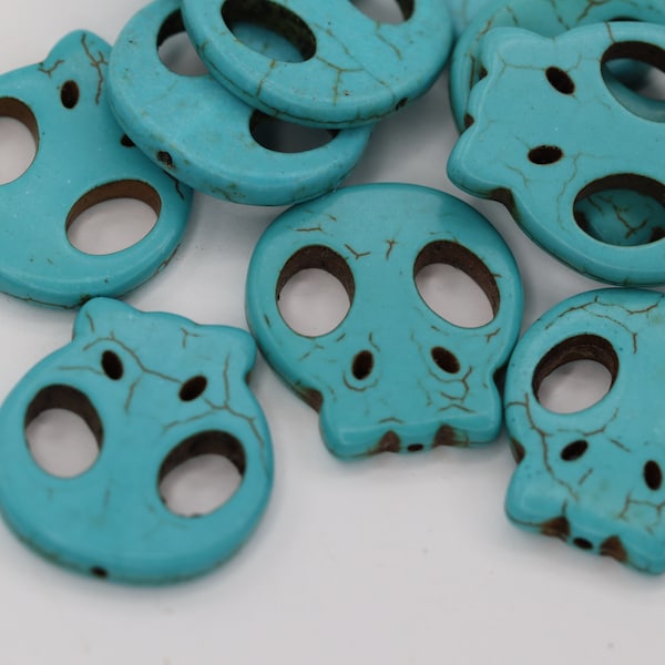 Skull Synthesis Turquoise Beads ,Extra Large Flat Skulls - 28mm x 25mm x 4mm - 10 beads - synthetic turquoise .. ON SALE 30% OFF