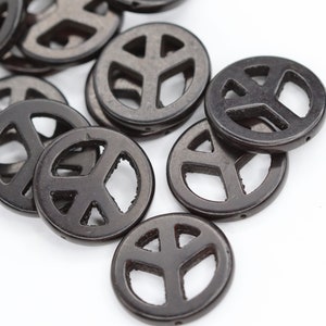 Turquoise Peace Beads, Gemstone Beads, Synthetical Turquoise, Dyed, Black 25mm Peace Sign Gemstone Beads.ON SALE 30% OFF