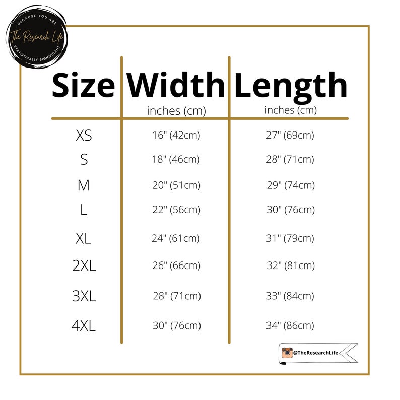 May include: Size chart for clothing with measurements in inches and centimeters. The chart shows the width and length of clothing in sizes XS, S, M, L, XL, 2XL, 3XL, and 4XL.