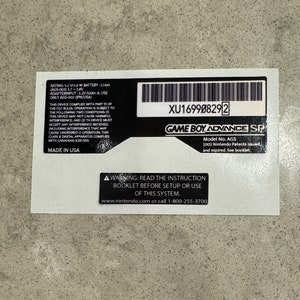 Gameboy Advance SP  Back Sticker and Battery Cover Sticker