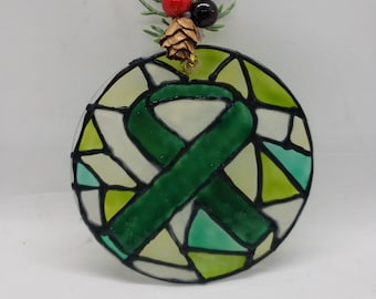 Green Awareness Ribbon Ornament Suncatcher, Christmas Tree Keepsake, Car or Office Suncatcher, Memory Reminder of the Cause Awareness