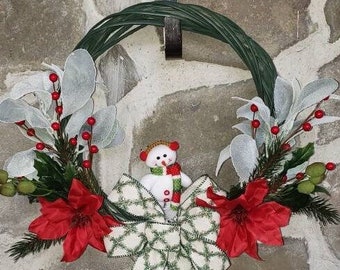 Christmas Wreath Home Decor Front Door Deck Porch Easy Affordable Snowman Small Wall Hanging Instant Rustic Gift Entry Way Farmhouse Winter