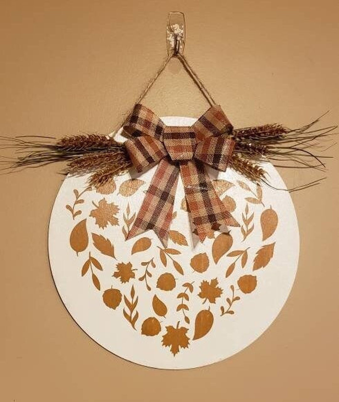 Fall Front Door Hanger Wreath Wood Round Autumn Leaves Home Decor Sign ...