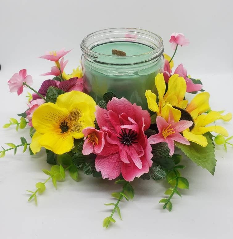 Candle Ring Wreath Floral Pillar Base Assortment of Pink Etsy