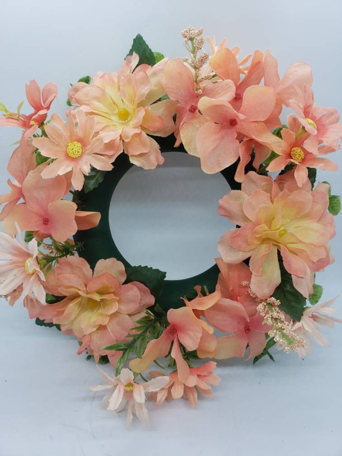 Candle Ring Wreath Floral Pillar Base Assortment of Coral Etsy
