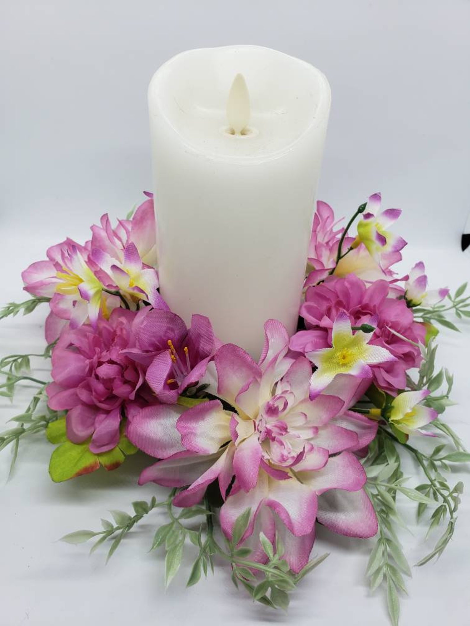 Candle Ring Wreath Floral Pillar Base Assortment of Magenta Etsy