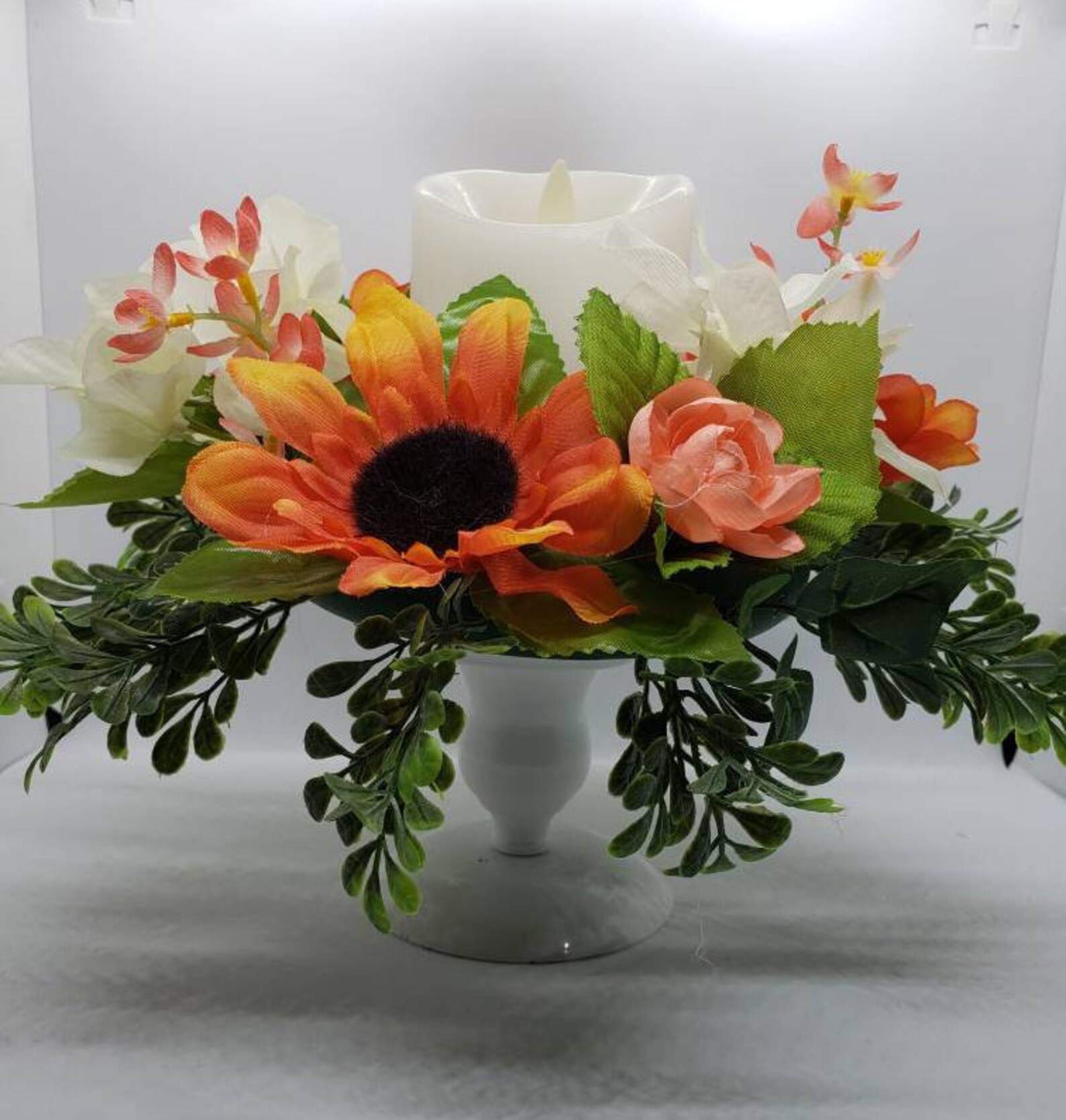 Candle Ring Wreath Floral Pillar Base Assortment of Orange Etsy