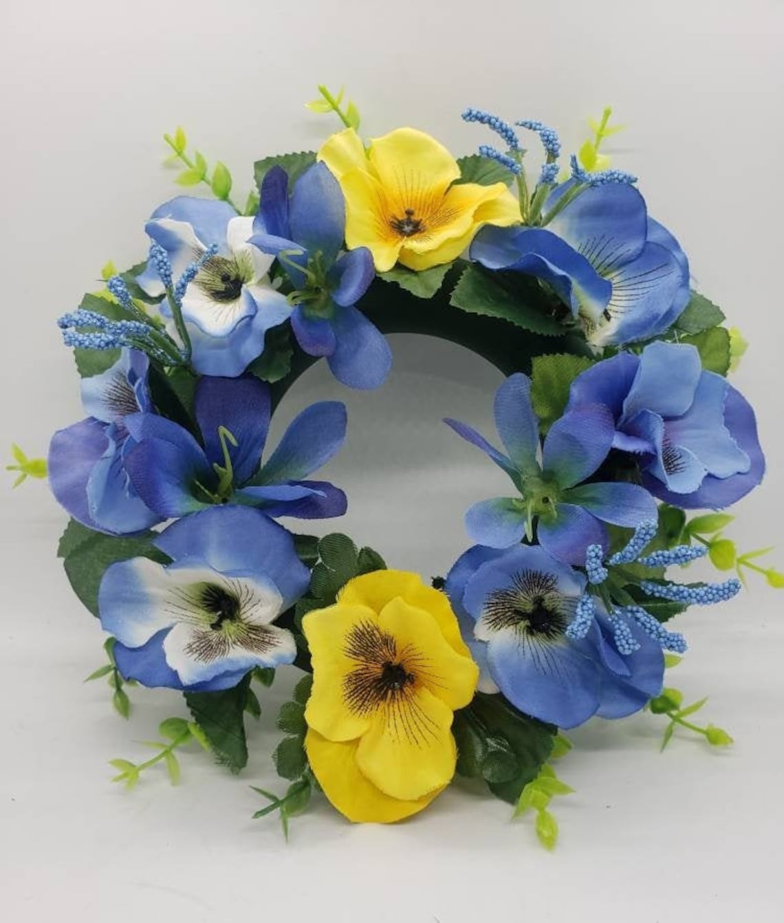 Candle Ring Wreath Floral Pillar Base Periwinkle Blue and Etsy