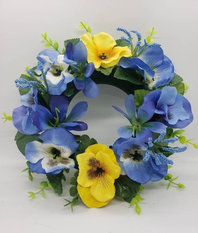 Candle Ring Wreath Floral Pillar Base Periwinkle Blue and Etsy