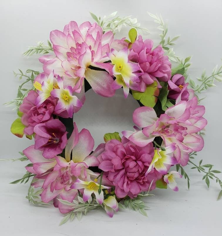 Candle Ring Wreath Floral Pillar Base Assortment of Magenta Etsy