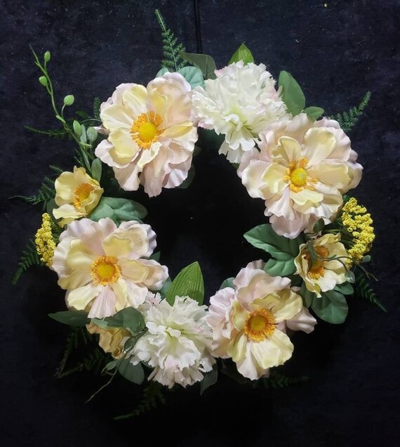 12 Floral Wreath Candle Ring Base YellowPink Anemone Etsy