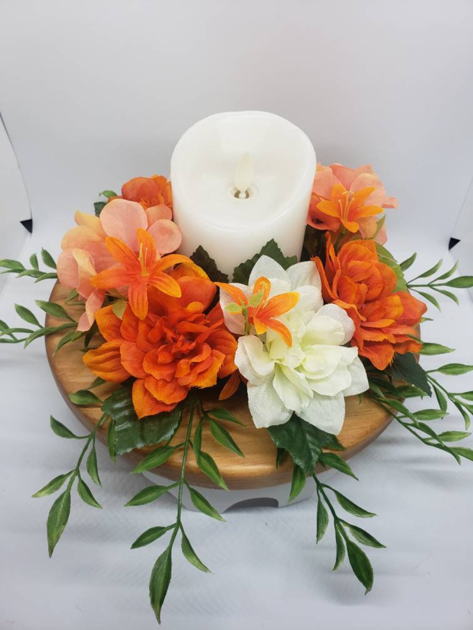 Candle Ring Wreath Floral Pillar Base Assortment of Coral Etsy