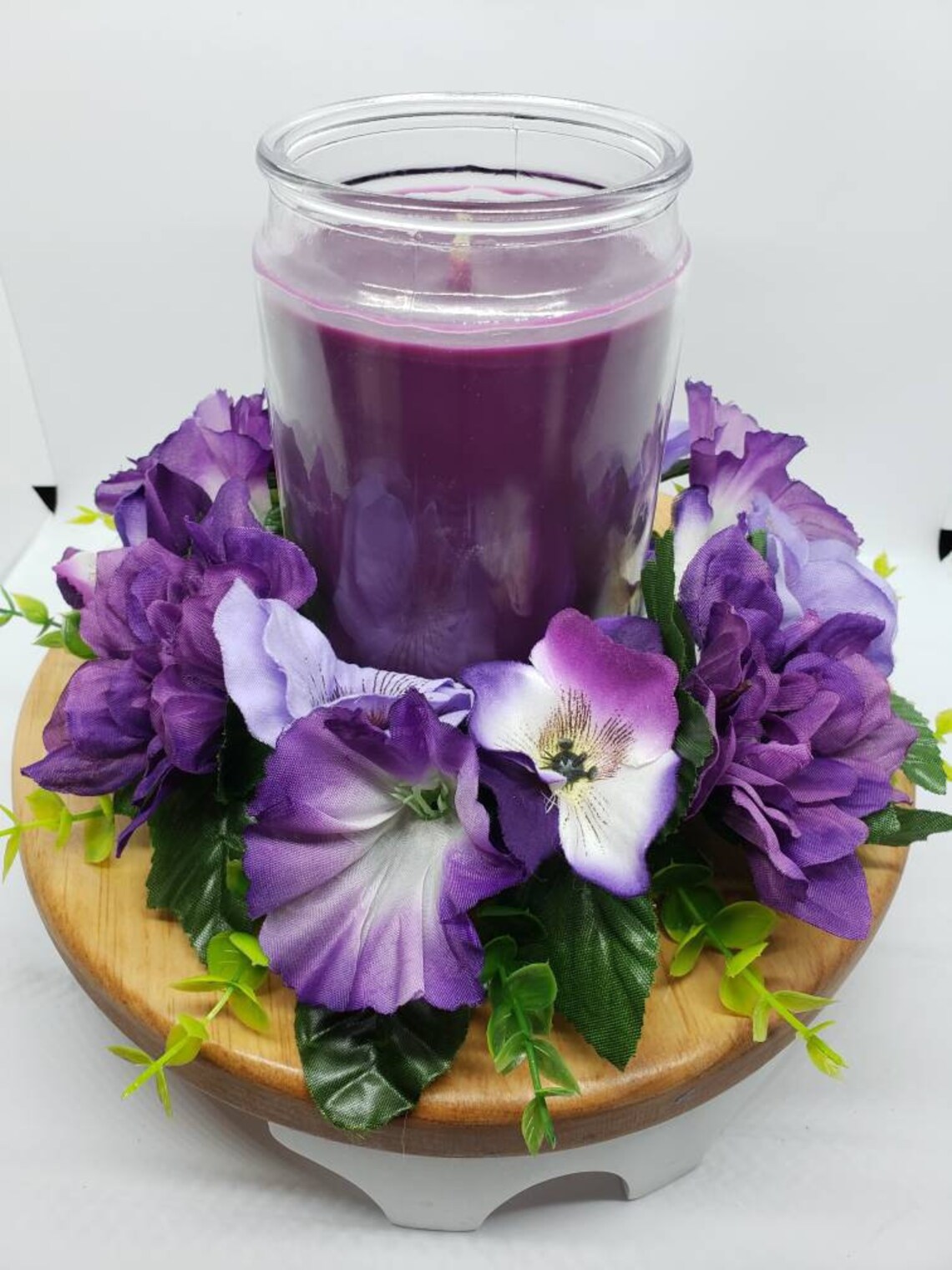 Candle Ring Wreath Floral Pillar Base Shades of Purple Etsy